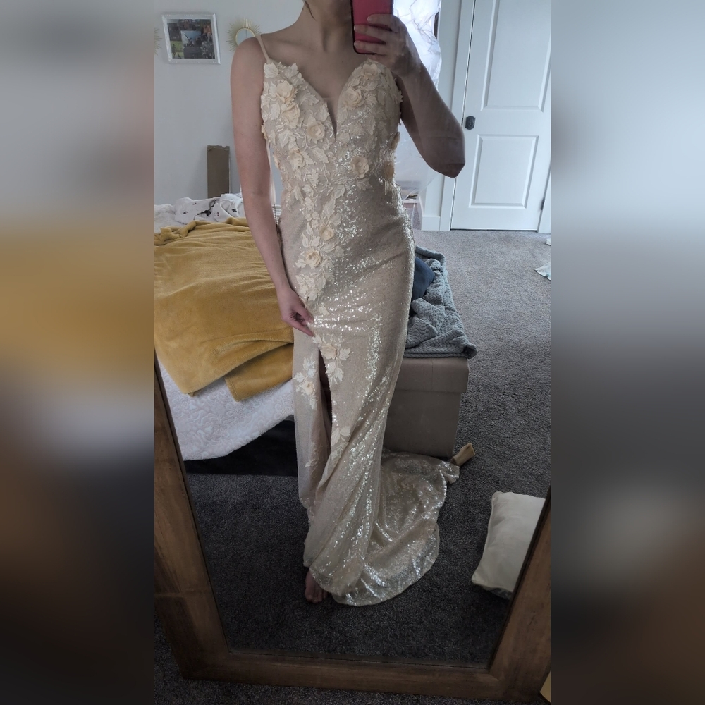 PromGirl Cream Maxi Dress
